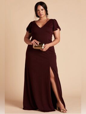 Birdy Grey Burgundy Ruffle Sleeve Dress (Hannah in Crepe)